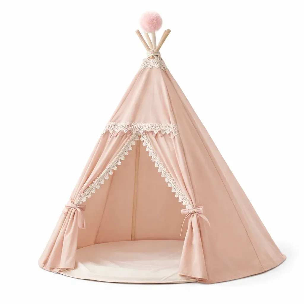 Kids Indoor Teepee Play Tent with Lace Trim and Soft Fabric Canopy