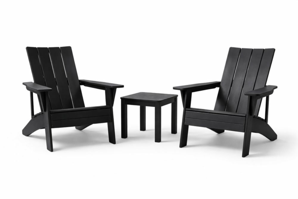 Outdoor Adirondack Chair Set with Table Black Polyethylene