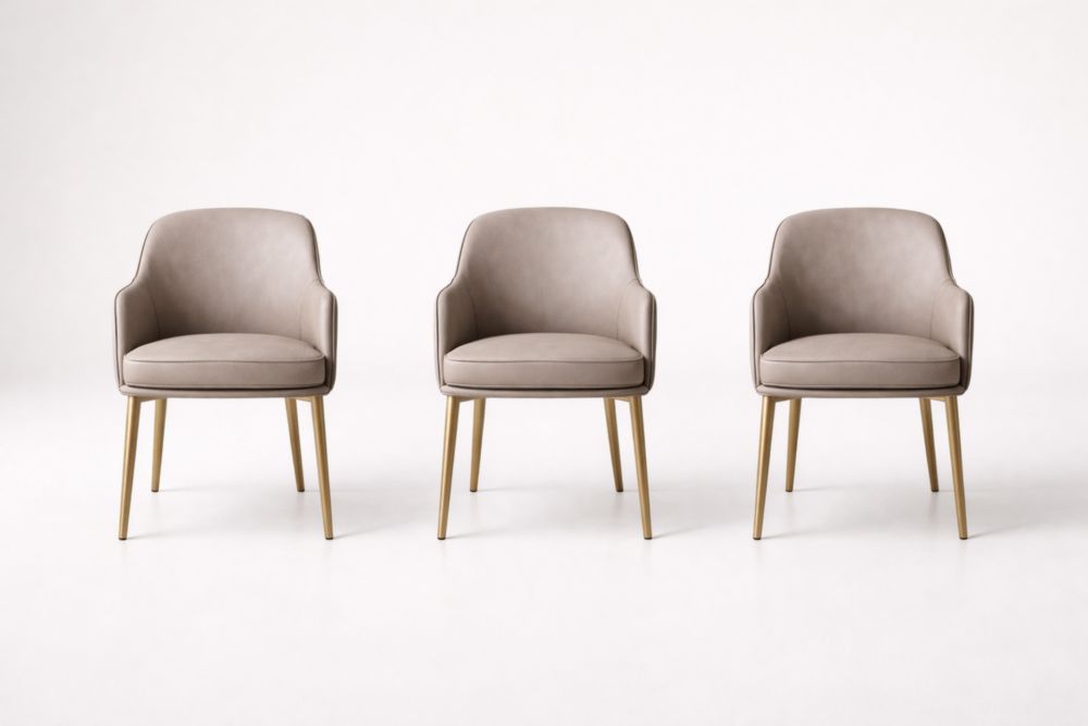 Set of 3 Faux Leather Dining Chairs with Metal Legs in Beige