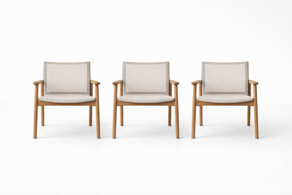 3-Piece Wood Frame Armchair Set with Beige Polyester Upholstery