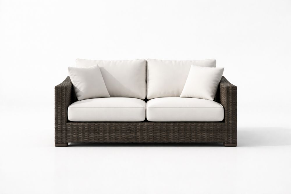 Wicker Rattan Loveseat Sofa with Beige Polyester Cushions