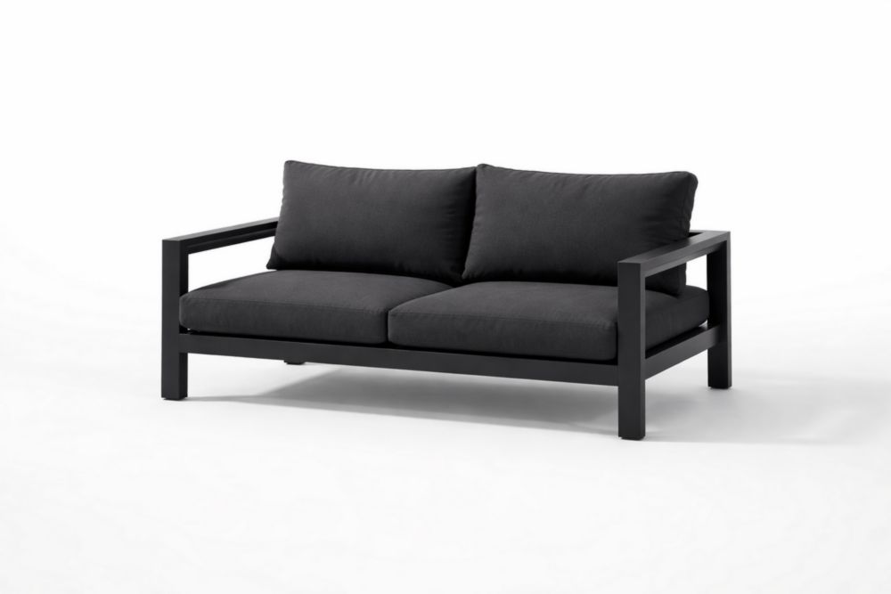 Outdoor Aluminum Frame Sofa with Black Polyester Cushions 150 x 75 x 75 cm
