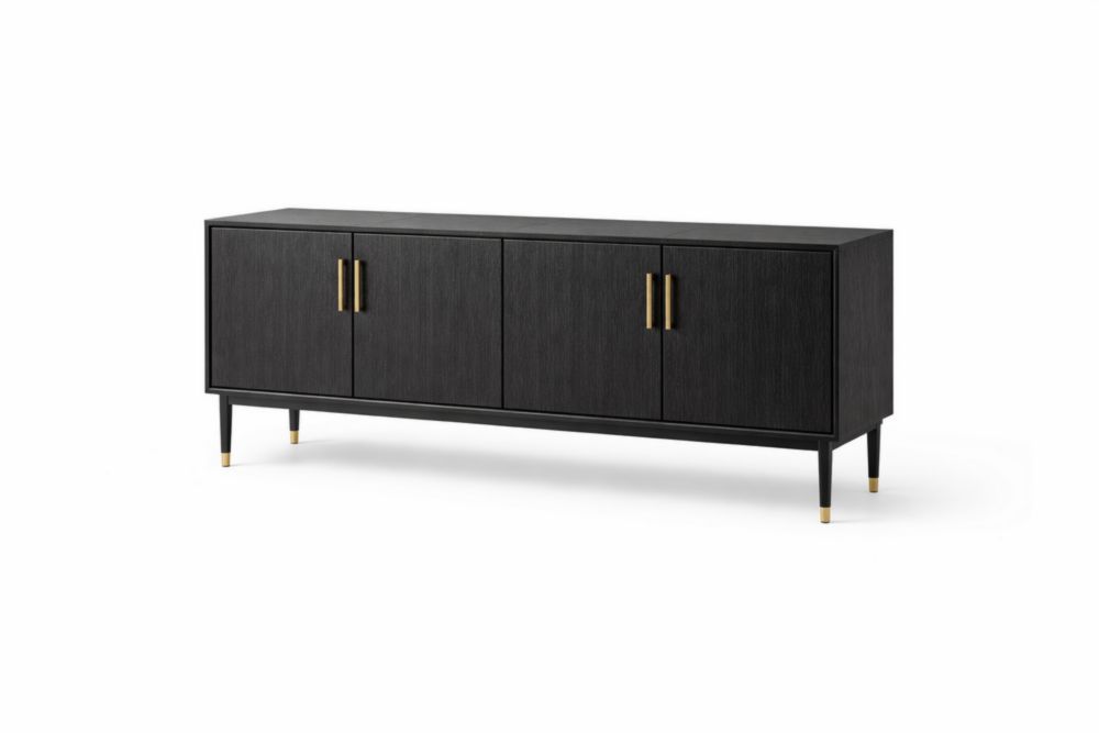 Black Wood Sideboard with Gold Handles 160cm-Homefinor
