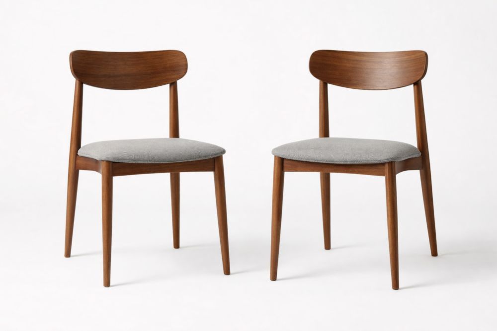 Walnut Rubberwood Frame Chairs with Light Grey Polyester Upholstery, 2-Pack-Homefinor