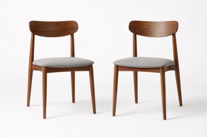 Walnut Rubberwood Frame Chairs with Light Grey Polyester Upholstery, 2-Pack-Homefinor