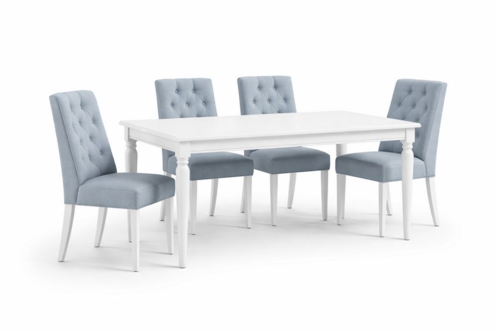 Dining Table Set with Upholstered Chairs Wood Frame White Blue-Homefinor