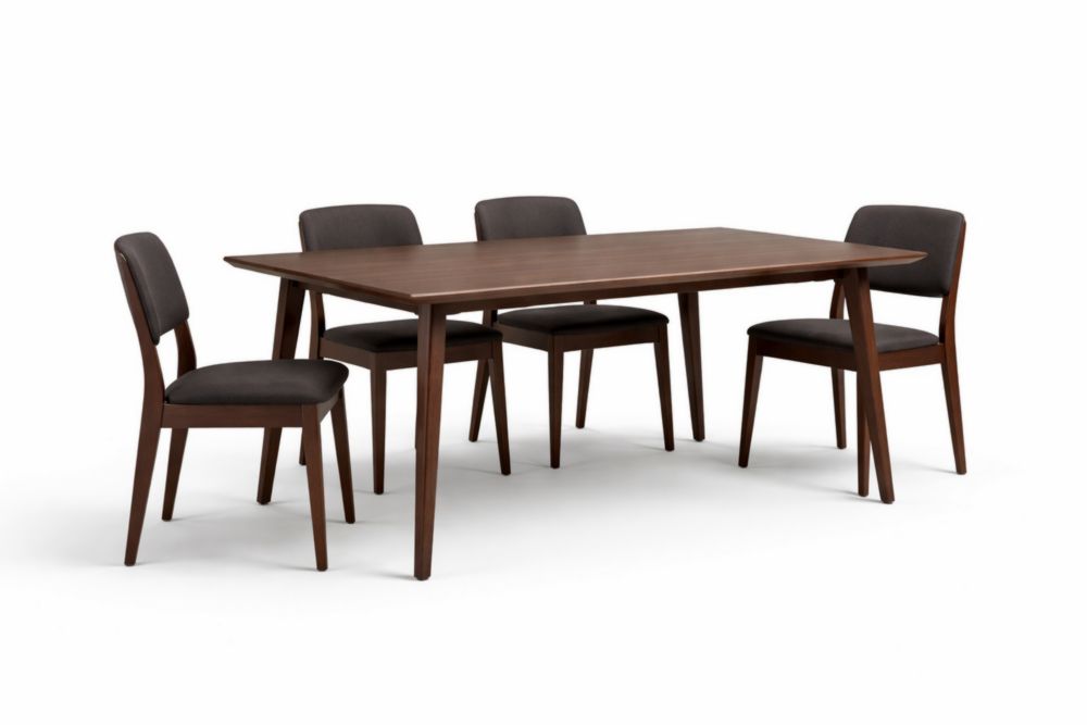 Wood Dining Table Set with Upholstered Chairs Rectangular Brown-Homefinor