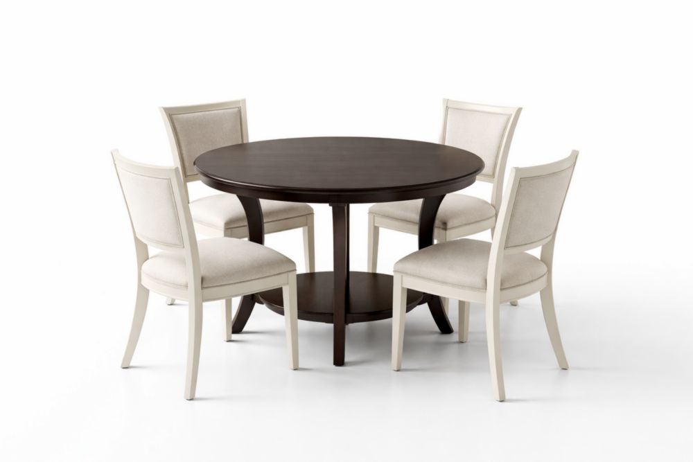 Wood Dining Table Set with 4 Upholstered Chairs Dark Brown Beige-Homefinor