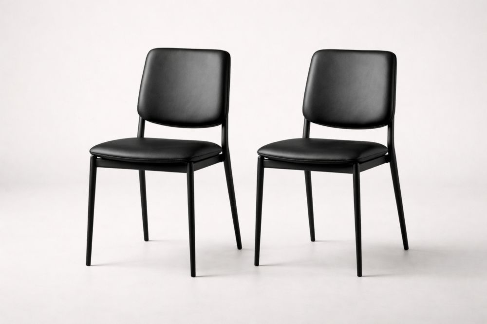 Set of 2 Black Faux Leather Dining Chairs with Steel Frame-Homefinor