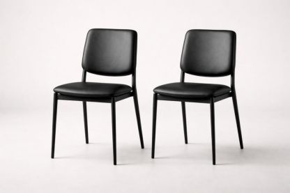Set of 2 Black Faux Leather Dining Chairs with Steel Frame-Homefinor