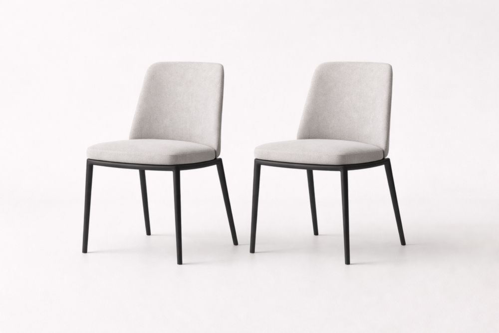 Set of 2 Upholstered Dining Chairs Steel Frame Fabric Seat Gray-Homefinor