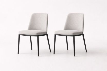 Set of 2 Upholstered Dining Chairs Steel Frame Fabric Seat Gray-Homefinor
