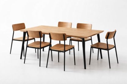 Wood Dining Table Set 7-Piece with Black Steel Legs-Homefinor