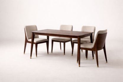 Wood Dining Table Set with Upholstered Chairs Brown and Beige 150cm-Livorestae