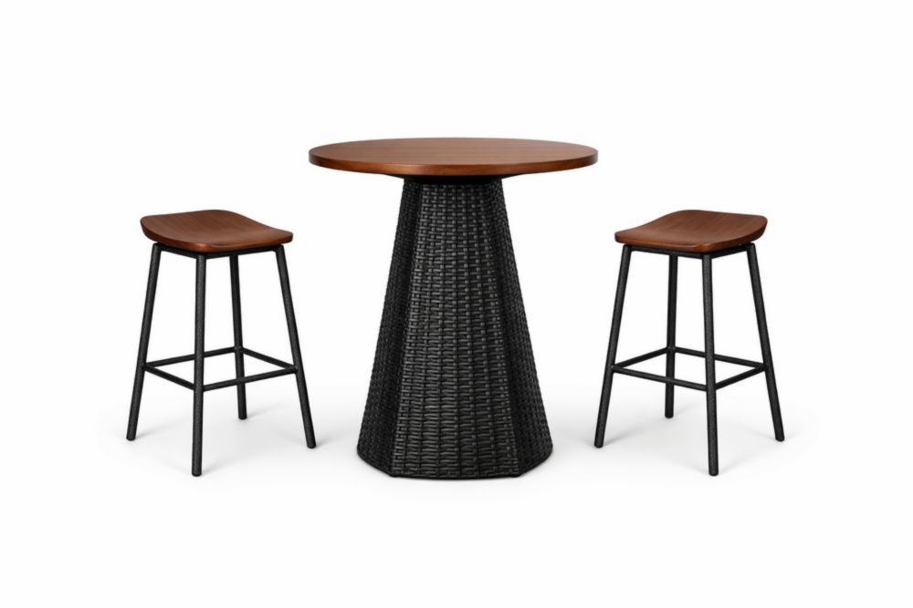 Wicker Bar Set with Wood Tabletop and Stools-Livorestae