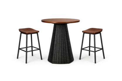Wicker Bar Set with Wood Tabletop and Stools-Livorestae