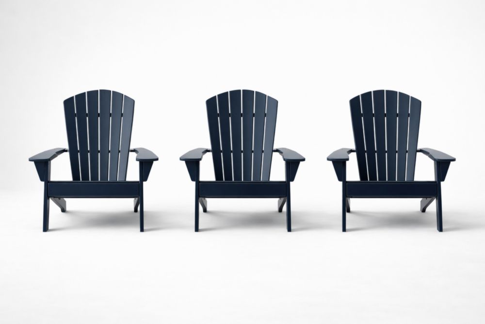 Navy Outdoor Adirondack Chairs Set of 3 HDPE-Livorestae