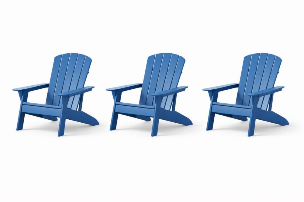 Set of 3 Blue Adirondack Chairs Outdoor Weather-Resistant Polypropylene 89cm High-Livorestae