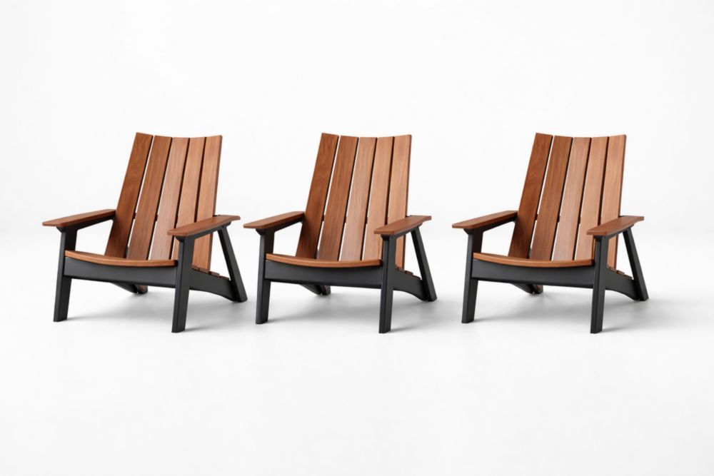 Teak Wood Adirondack Chair Set with Black Steel Frame 3-Piece-Livorestae