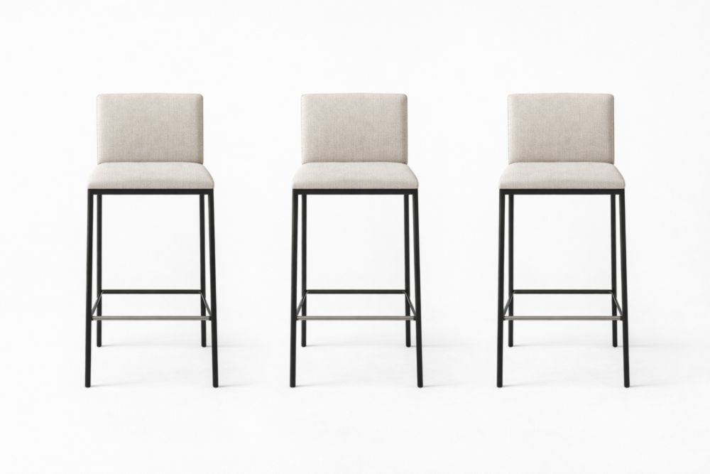 Set of 3 Fabric Bar Stools with Metal Frame Beige-Livorestae