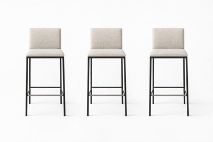 Set of 3 Fabric Bar Stools with Metal Frame Beige-Livorestae