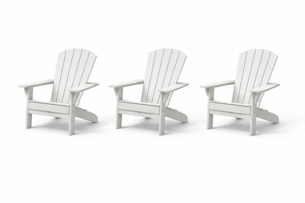 Set of 3 White Adirondack Chairs with High Back Outdoor Furniture-Livorestae