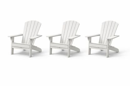Set of 3 White Adirondack Chairs with High Back Outdoor Furniture-Livorestae