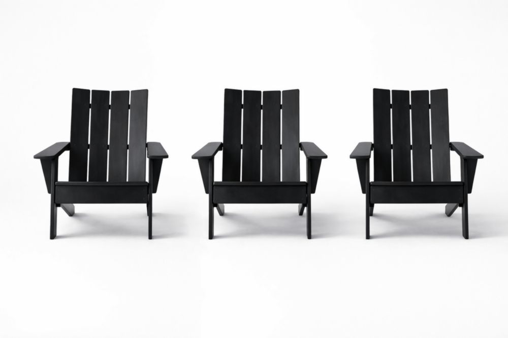 Set of 3 Black HDPE Adirondack Chairs 90cm x 75cm x 85cm-Livorestae