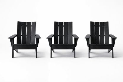 Set of 3 Black HDPE Adirondack Chairs 90cm x 75cm x 85cm-Livorestae