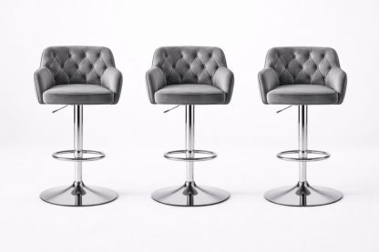 Velvet Swivel Bar Stools Set with Steel Base Grey-Livorestae