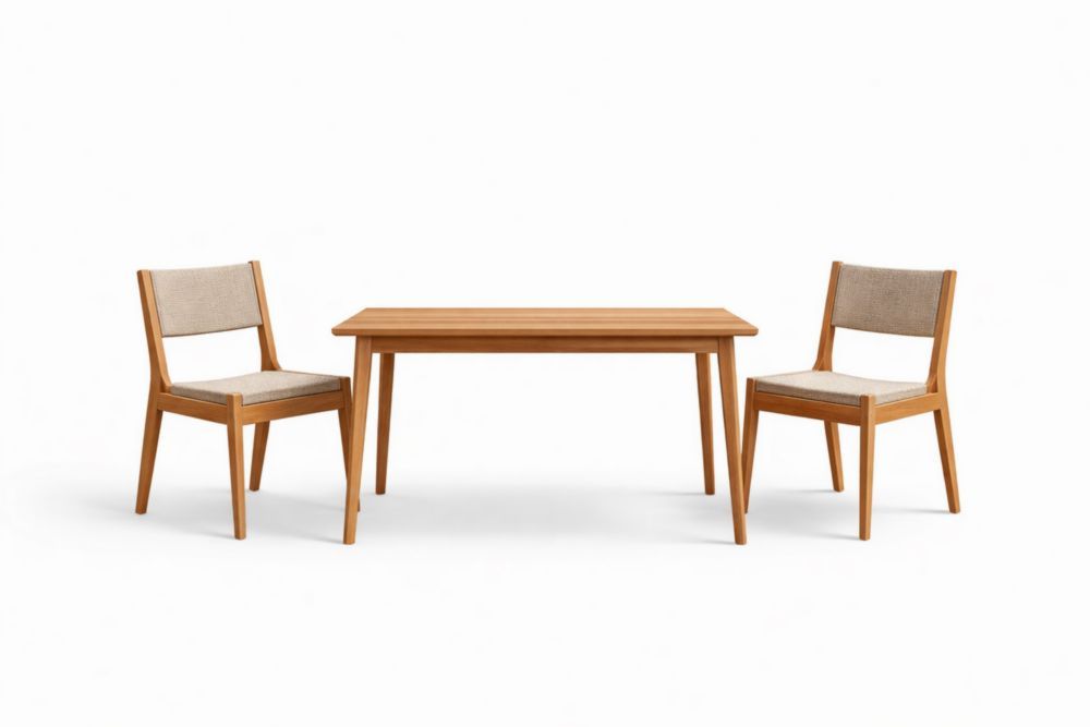 Wood Dining Table Set with Upholstered Chairs Oak Beige-Livorestae