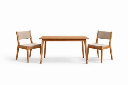 Wood Dining Table Set with Upholstered Chairs Oak Beige-Livorestae