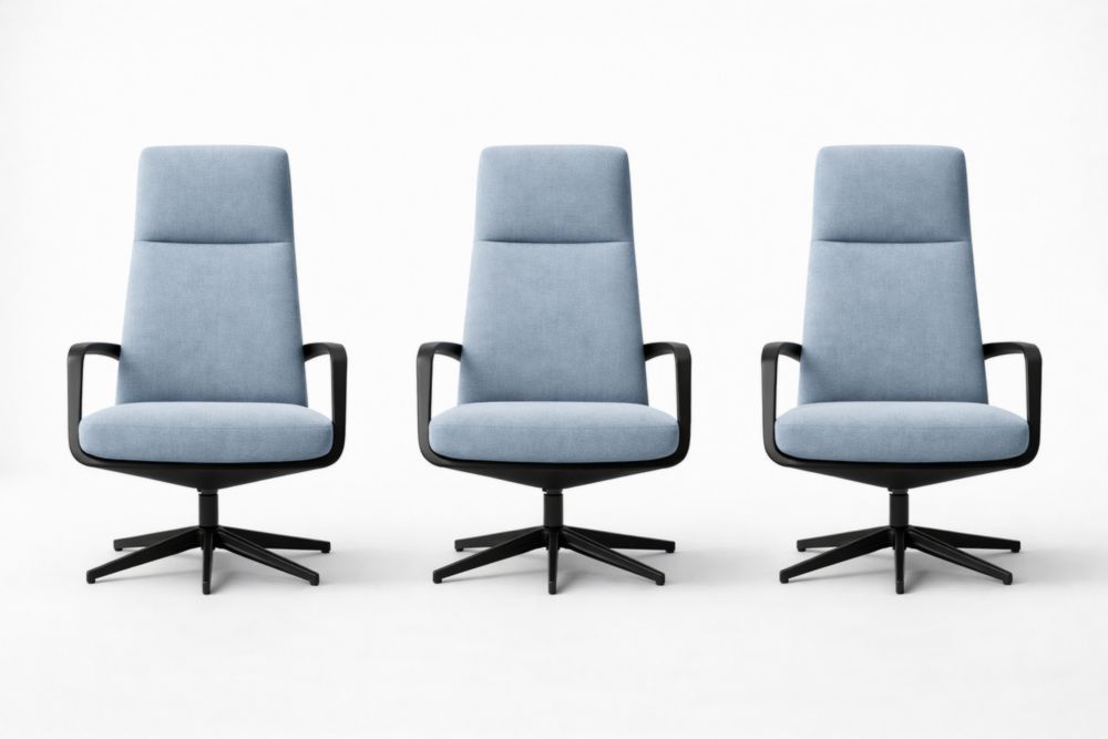 Swivel High Back Office Chair Set Blue Polyester Fabric Black Steel Frame 3-Piece-Livorestae