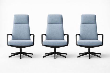 Swivel High Back Office Chair Set Blue Polyester Fabric Black Steel Frame 3-Piece-Livorestae