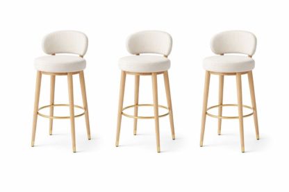 Set of 3 Wooden Bar Stools with Polyester Blend Upholstery in Beige-Interzivo