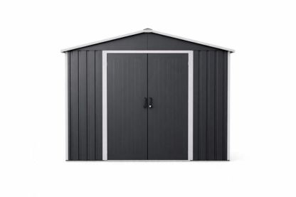 Outdoor Metal Storage Shed Galvanized Steel Dark Gray 6x4ft-Interzivo