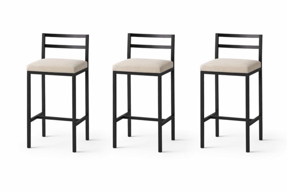 Set of 3 Metal Frame Bar Stools with Polyester Cushions Black and Beige 104cm-Interzivo