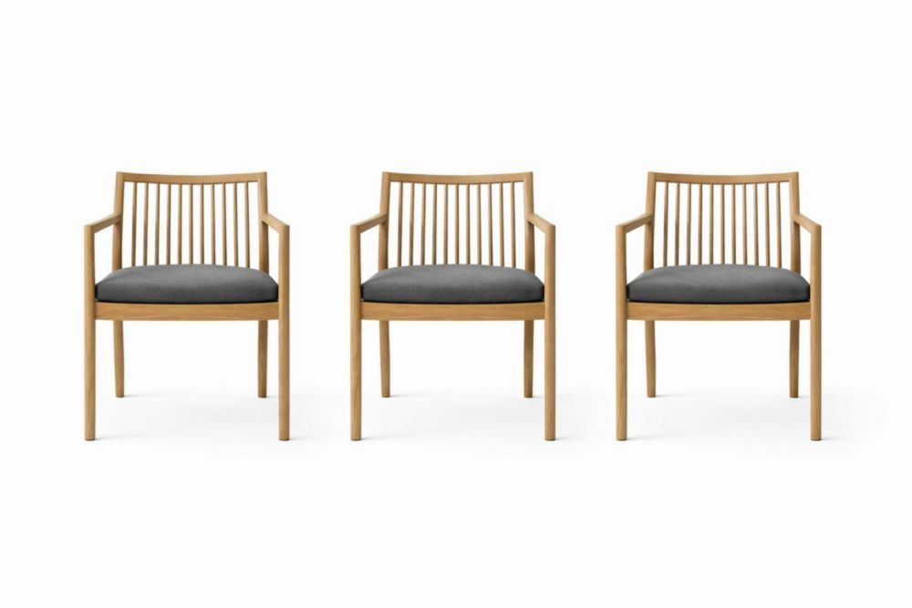 Set of 3 Oak Wood Dining Chairs with Cushioned Seats-Interzivo