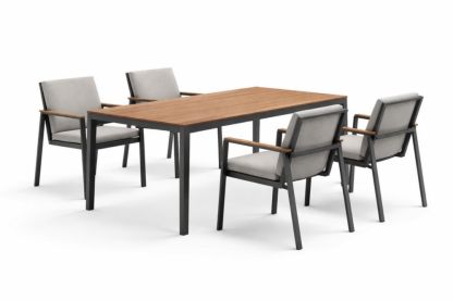 5-Piece Metal Dining Set with Walnut Table and Light Grey Cushioned Chairs-Interzivo