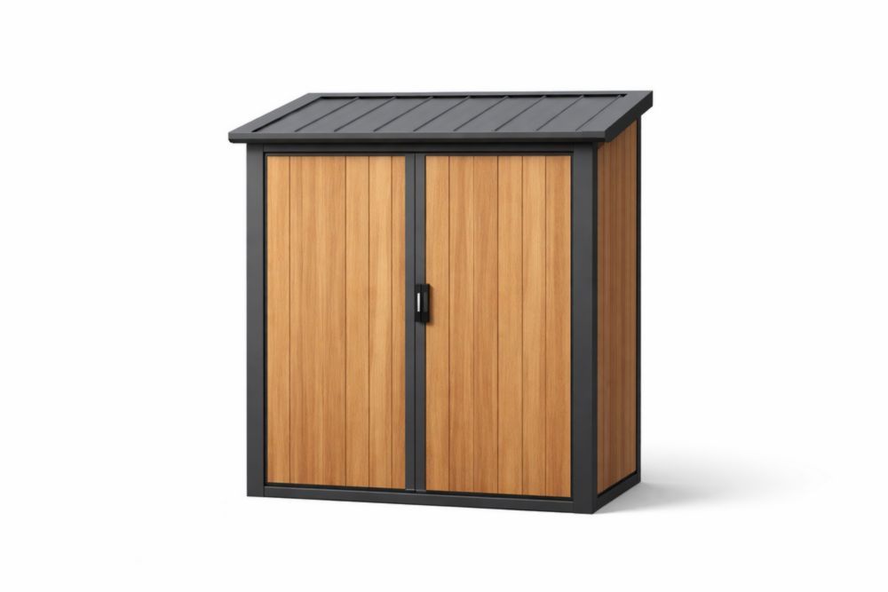 Outdoor Storage Shed Wooden Panels Metal Frame Double Door-Interzivo