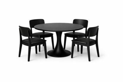 Round Dining Table Set with Four Chairs Black Wood 120cm-Interzivo