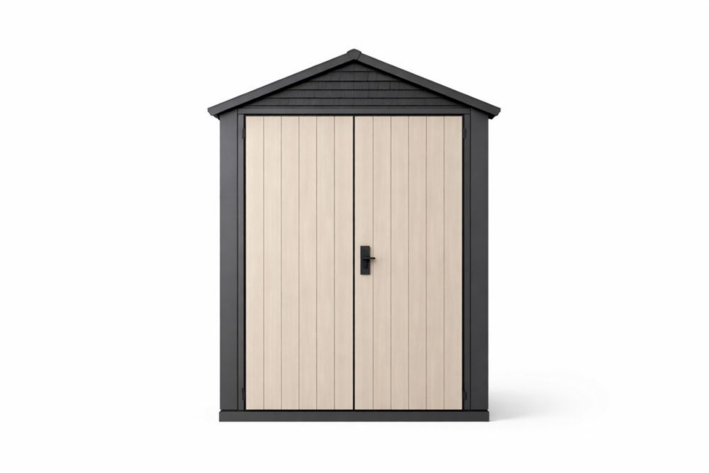 Outdoor Resin Plastic Storage Shed Gable Roof Beige/Gray 172cm x 111cm x 208cm-Interzivo