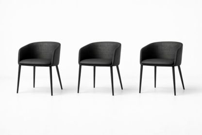 Set of 3 Black Metal Armchairs with Faux Leather Upholstery-Interzivo