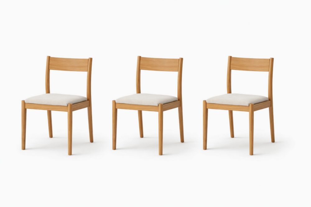 Set of 3 Wooden Dining Chairs with Fabric Seats Natural Finish-Interzivo