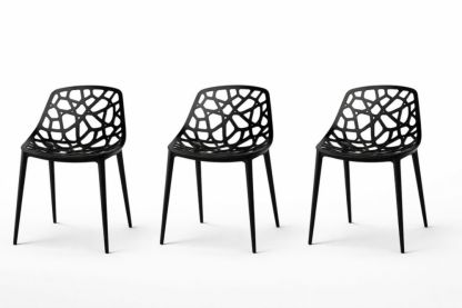Set of 3 Black Polypropylene Stackable Dining Chairs with Cutout Backrest-Interzivo