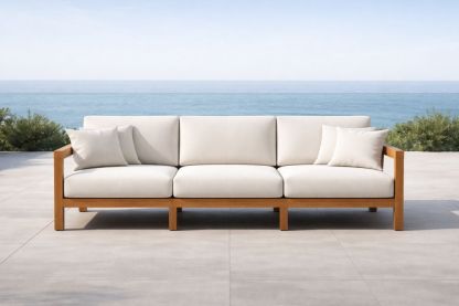 Outdoor Teak Sofa Set with White Cushions-Homeziora