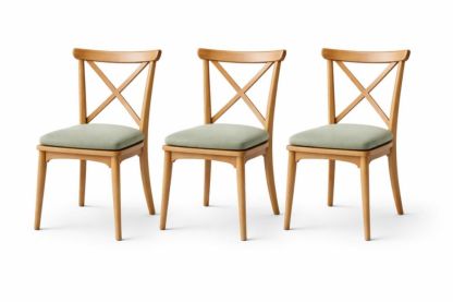 Wood Chair Set with Green Fabric Cushions, 3-Piece Dining Chairs-Homeziora
