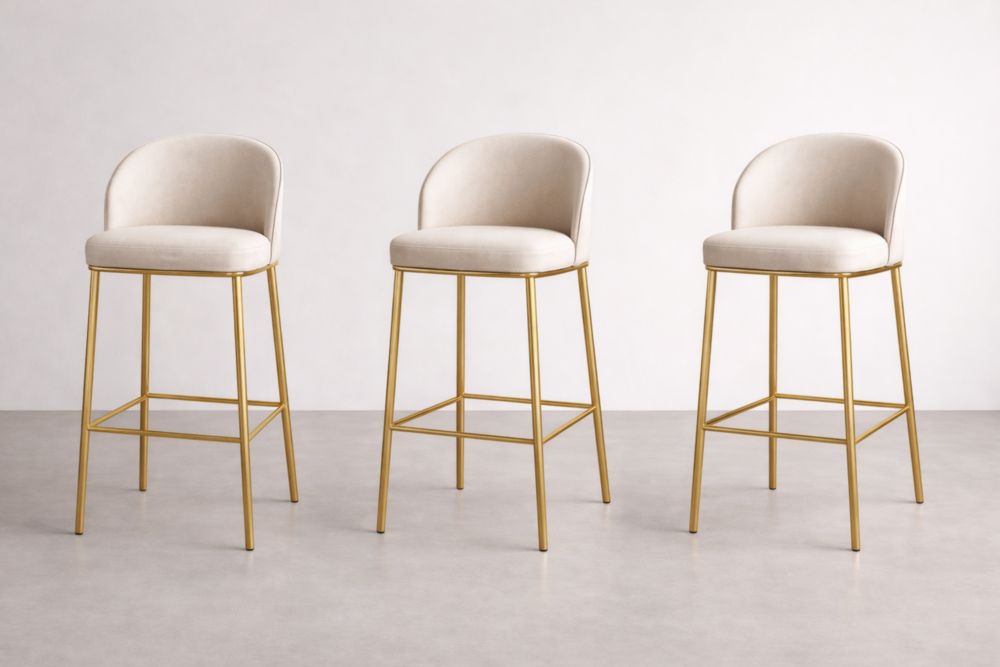 Velvet Upholstered Bar Stool Set with Gold Metal Frame-Homeziora