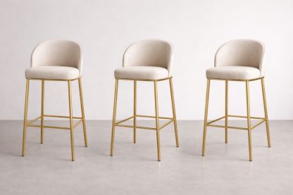 Velvet Upholstered Bar Stool Set with Gold Metal Frame-Homeziora