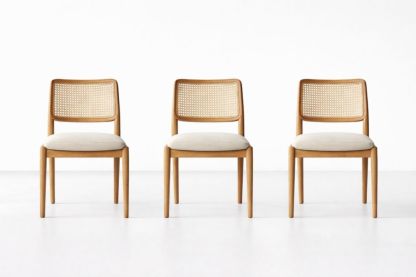 Dining Chair Set of 3 with Rattan Back and Solid Wood Frame Beige Cushion-Homeziora